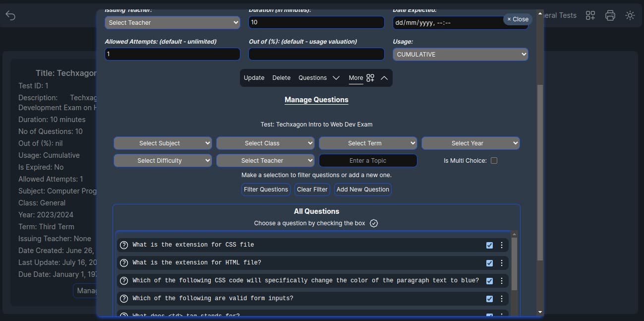 Result Management View