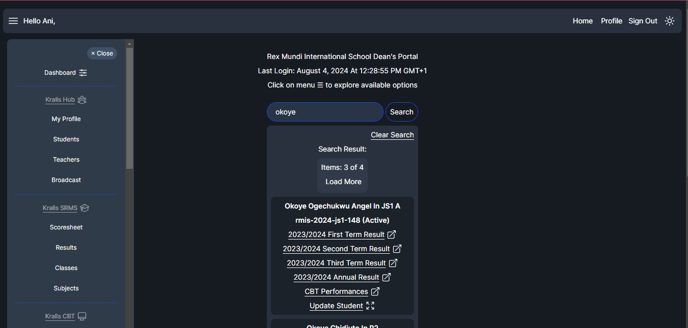 Admin Dashboard view